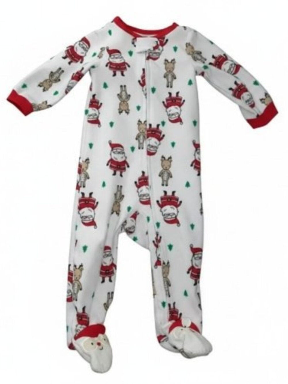 CARTER'S White and Red SANTA and Reindeer Fleece Blanket Sleeper Size 9 months